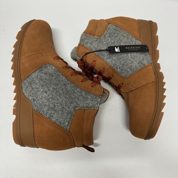 Sorel Womens Evie Ankle Lace Wedge Bootie Velvet Tan Brown Waterproof Size 10.5 - Picture 4 of 8